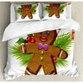thumbnail image 1 of Ambesonne Gingerbread Man Duvet Cover Set, Christmas Cookie, 2-Calking, Brown Green Red, 1 of 7