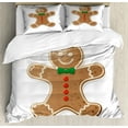 thumbnail image 1 of Ambesonne Gingerbread Man Duvet Cover Set, Iconic Treats, King, Caramel Green and Red, 1 of 3