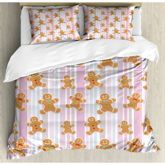 Ambesonne Gingerbread Man Duvet Cover Set, Xmas Goodies, Calking, Multicolor