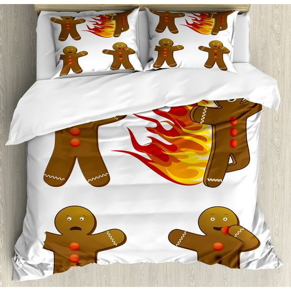Ambesonne Gingerbread Man Duvet Cover Sets, Funny, 2-King, Caramel Yellow Red