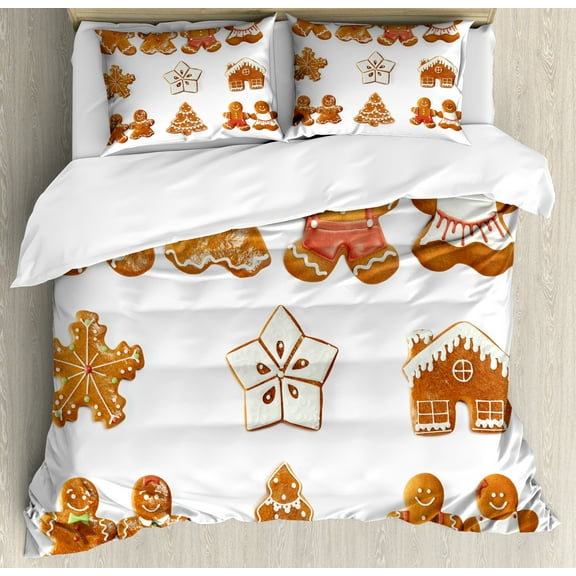 Ambesonne Gingerbread Man Duvet Cover Sets, House Tree, 2-Queen, Pale Brown White