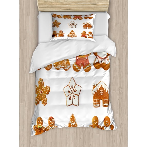 Ambesonne Gingerbread Man Duvet Cover Sets, House Tree, 2-Twin, Pale Brown White