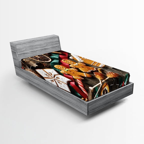 Ambesonne Gingerbread Man Fitted Sheet, Biscuits Rustic, Twin XL Size, Multicolor