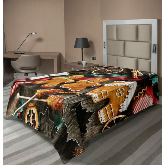 Ambesonne Gingerbread Man Flat Sheet, Biscuits Rustic, Twin Size, Multicolor