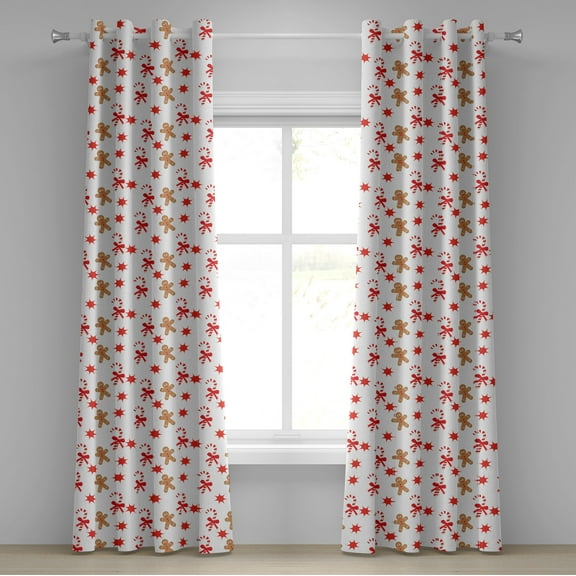 Ambesonne Gingerbread Man Grommet Curtain, Candy Red Star, 50" x 72", Sand Brown Orange