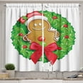 thumbnail image 1 of Ambesonne Gingerbread Man Kitchen Curtains, Xmas Wreath, 55"x45", Green Red Pale Brown, 1 of 3