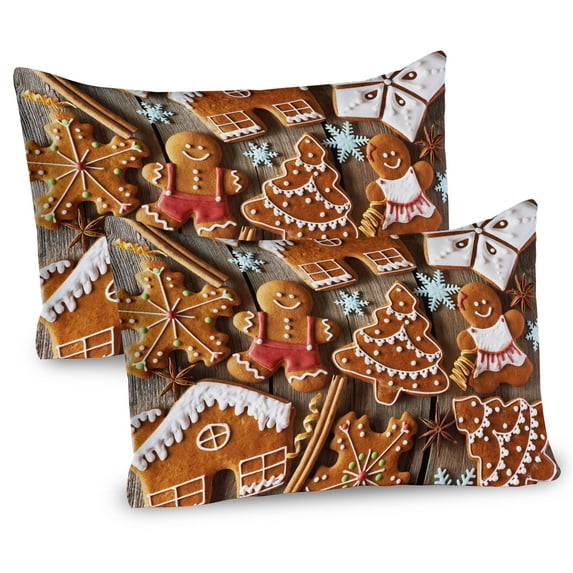 Ambesonne Gingerbread Man Pillow Sham 2 Pack, Cookies Snow, 36"x20", Umber Pale Brown White