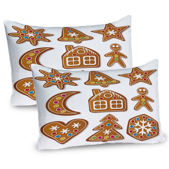 Ambesonne Gingerbread Man Pillow Sham 2 Pack, Sugar Biscuits, 30"x20", Brown Multicolor