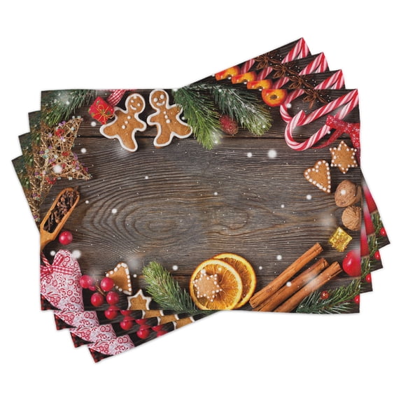 Ambesonne Gingerbread Man Place Mats Set of 4, Spices Biscuits, Standard Size, Multicolor