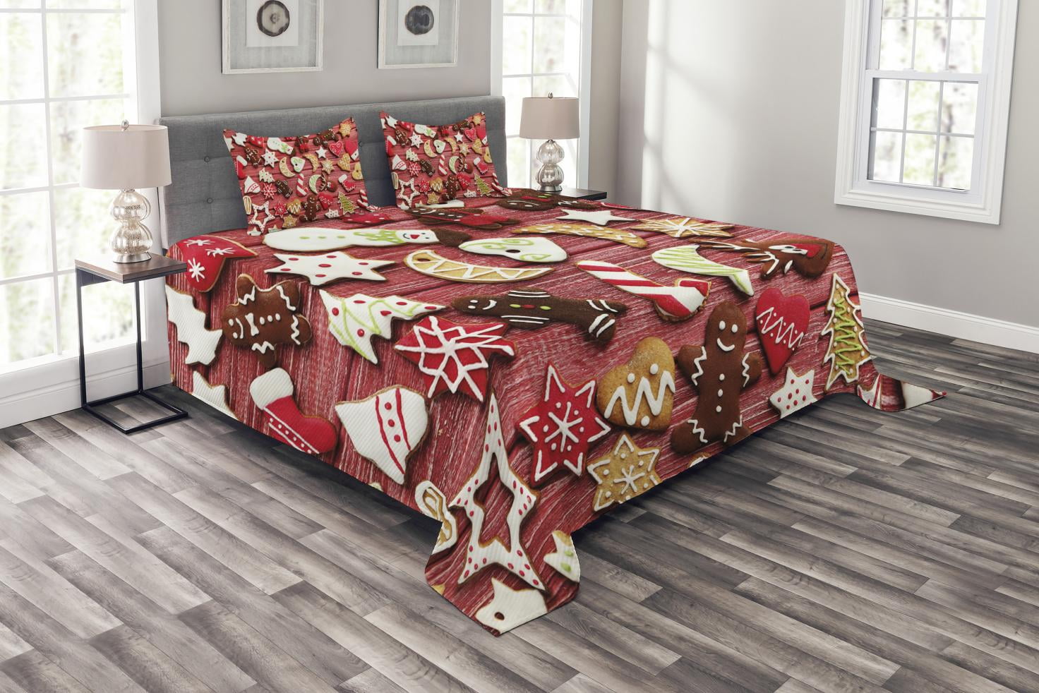 King Size Red and Brown Gingerbread Man Bedspread Set