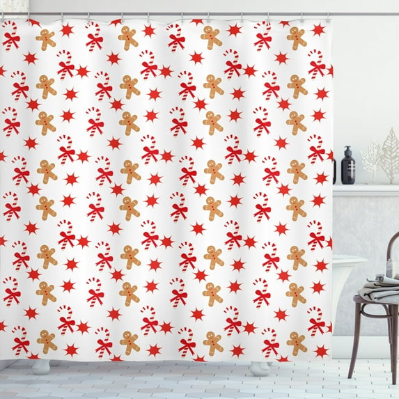 Ambesonne Gingerbread Man Shower Curtain, Candy Red Star, 69"Wx75"L, Sand Brown Orange