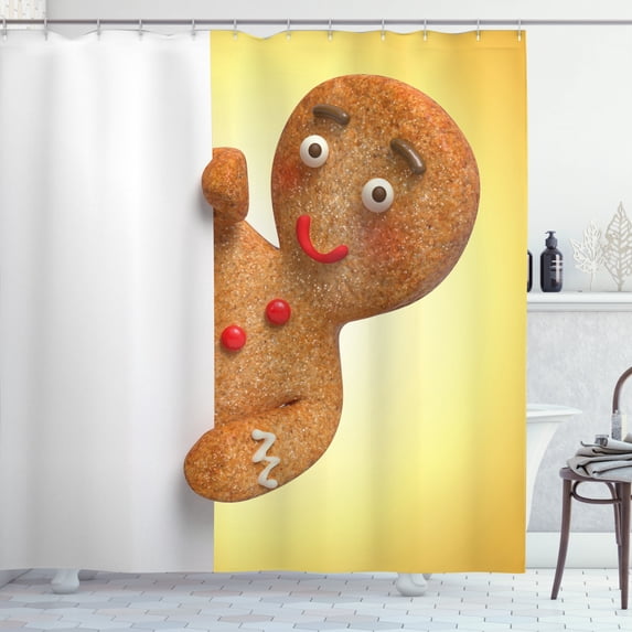 Ambesonne Gingerbread Man Shower Curtain, Xmas Character, 69"Wx84"L, Multicolor