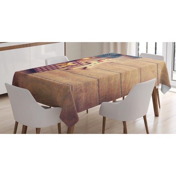Ambesonne Gingerbread Man Tablecloth Rectangular Table Cover, Cookie Present, 52"x70", Hunter Green Pale Brown