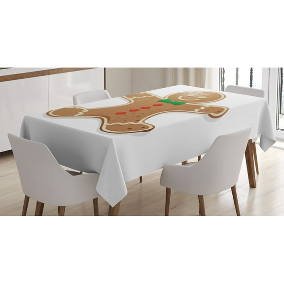 Ambesonne Gingerbread Man Tablecloth Rectangular Table Cover, Iconic Treats, 52"x70", Caramel Green and Red