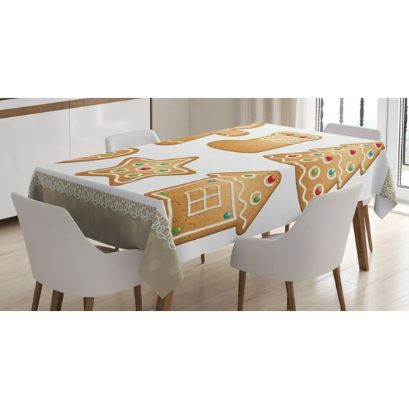 Ambesonne Gingerbread Man Tablecloth Rectangular Table Cover, Pastry, 60"x84", Multicolor