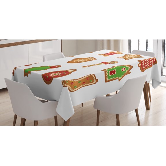 Ambesonne Gingerbread Man Tablecloth Rectangular Table Cover, Various Cookies, 60"x84", Pale Brown Green Red