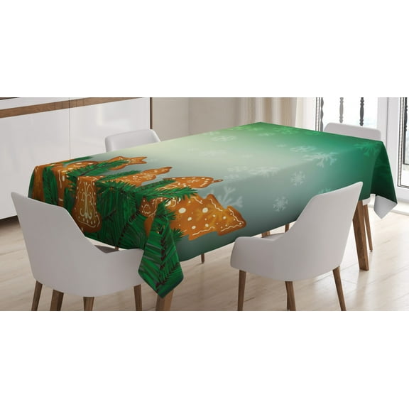 Ambesonne Gingerbread Man Tablecloth Rectangular Table Cover, Xmas Cookies, 52"x70", Green Pale Brown
