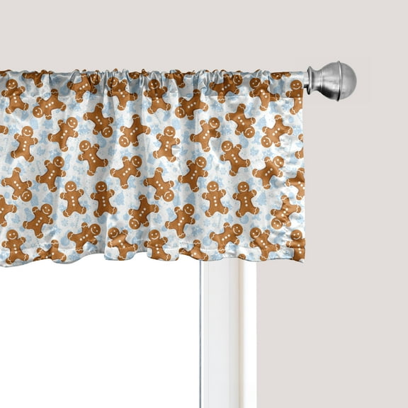 Ambesonne Gingerbread Man Window Valance, Tile, 54" X 18", Pale Caramel Pale Blue