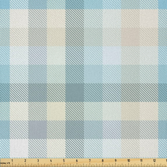 Ambesonne Gingham Fabric by the Yard Microfiber, Pastel Hues Tartan Artwork, 1 Yard, White Pale Blue Baby Blue