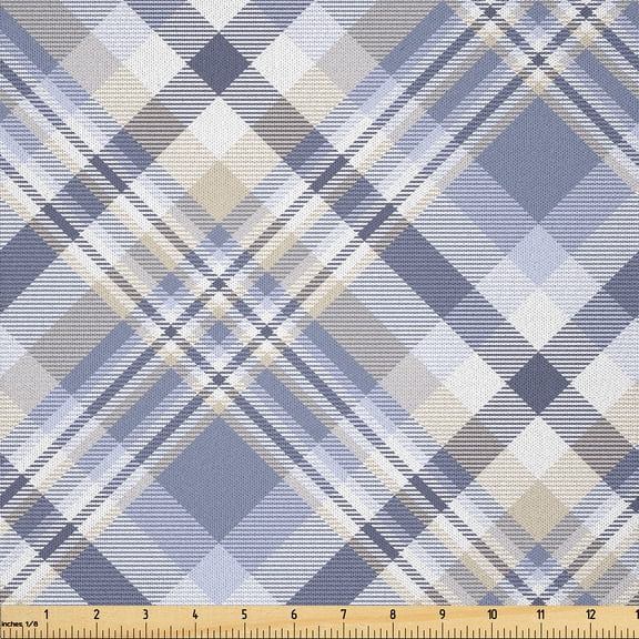 Ambesonne Gingham Fabric by the Yard Microfiber, Traditional Stripes Irish, 1 Yard, Ceil Blue Pale Mustard
