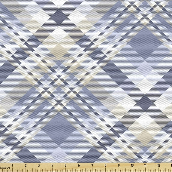 Ambesonne Gingham Fabric by the Yard Upholstery, Traditional Stripes Irish, 2 Yards, Ceil Blue Pale Mustard