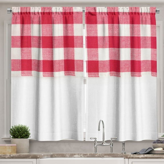 Ambesonne Gingham Kitchen Curtains, Squares Lines Pattern Art, 55"x24", Dark Pink White