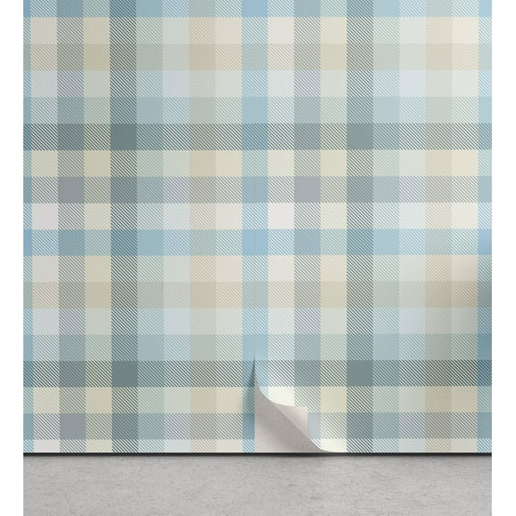 Ambesonne Gingham Peel & Stick Wallpaper for Home, Pastel Hues Tartan Artwork, 13"x100", White Pale Blue Baby Blue
