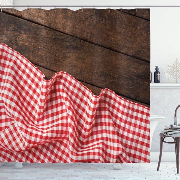 Ambesonne Gingham Shower Curtain, Photo of Checkered Ornament, 69"Wx70"L, Dark Pink Dark Rosewood