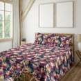 thumbnail image 1 of Ambesonne Ginko Leaves Fitted & Flat Sheet with Sham 3 Pcs Set, Psychedelic Leafy Art, Twin XL, Dark Indigo Magenta, 1 of 5