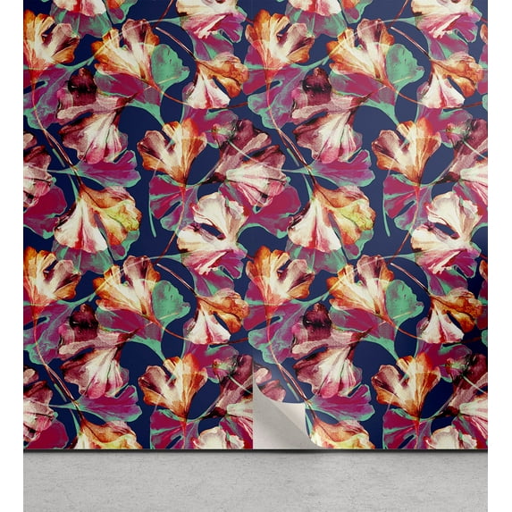 Ambesonne Ginko Leaves Peel & Stick Wallpaper for Home, Psychedelic Leafy Art, 13"x100", Dark Indigo Magenta