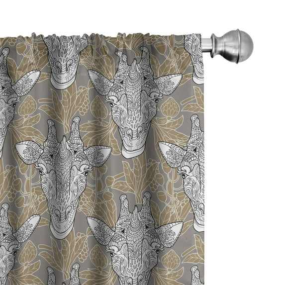 Ambesonne Giraffe Window Curtains, Doodle Heads, Each 28" W x 63" L, Taupe Caramel White