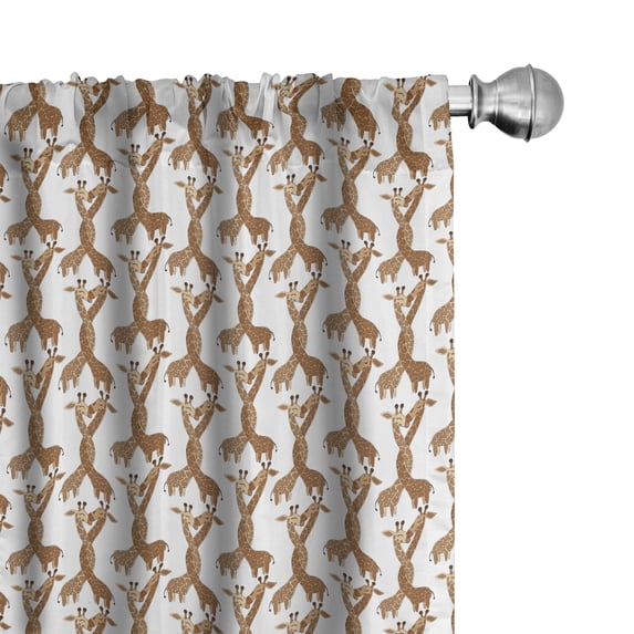Ambesonne Giraffe Window Curtains, Kissing Animal Couple Love, Each 28" W x 63" L, Cinnamon White Peach