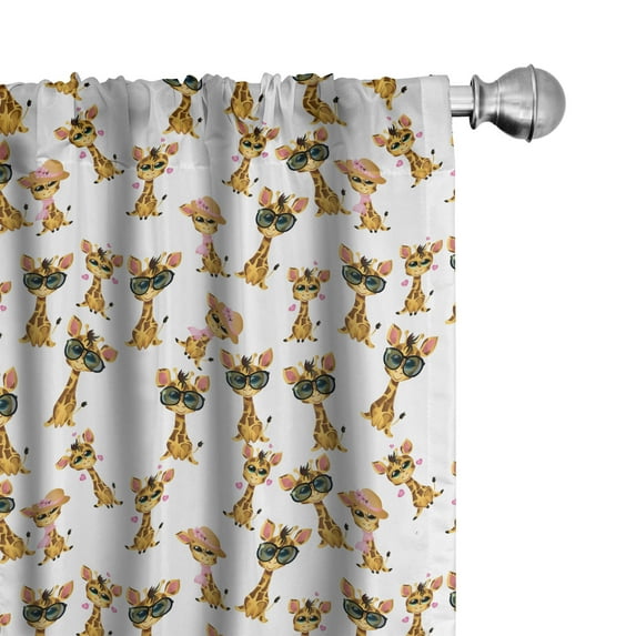 Ambesonne Giraffe Window Curtains, Romantic Characters, Each 28" W x 84" L, Pale Brown Yellow and Pink