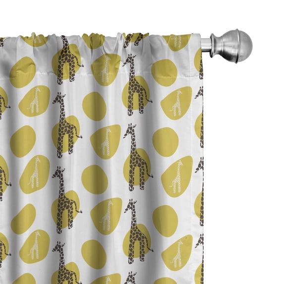 Ambesonne Giraffe 4-Panel Curtains, Savannah Art Composition, 56"x95", Yellow Green and Dark Brown