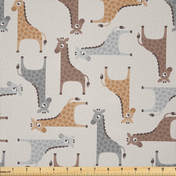 Ambesonne Giraffe Fabric by the Yard Microfiber, Long Neck with Spots, 10 Yards, Pale Tan Multicolor
