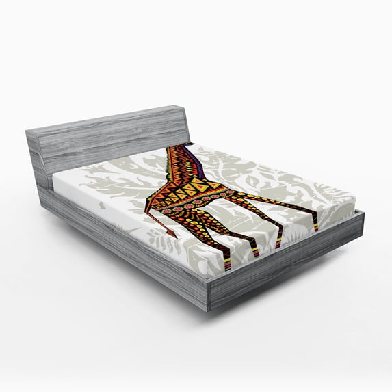 Ambesonne Giraffe Fitted Sheet, Animal Ethnic, Queen Size, Multicolor