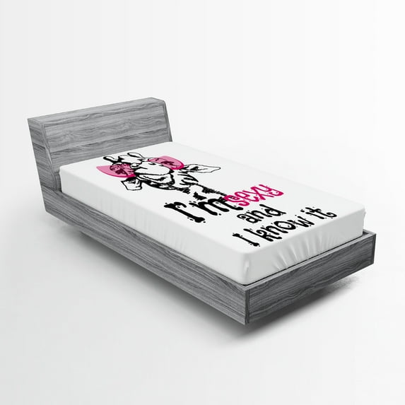 Ambesonne Giraffe Fitted Sheet, Funny Animal Fashion, Twin Size, White Black and Pink