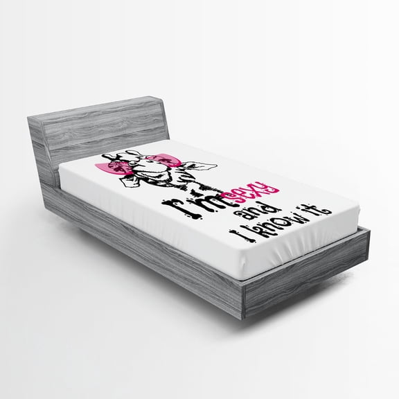 Ambesonne Giraffe Fitted Sheet, Funny Animal Fashion, Twin XL Size, White Black and Pink