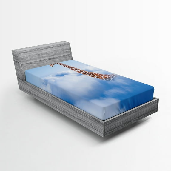 Ambesonne Giraffe Fitted Sheet, Heaven Fantasy Themed, Twin Size, White Brown