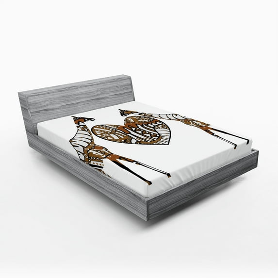 Ambesonne Giraffe Fitted Sheet, Soul Mate Heart Love, Queen Size, Brown White