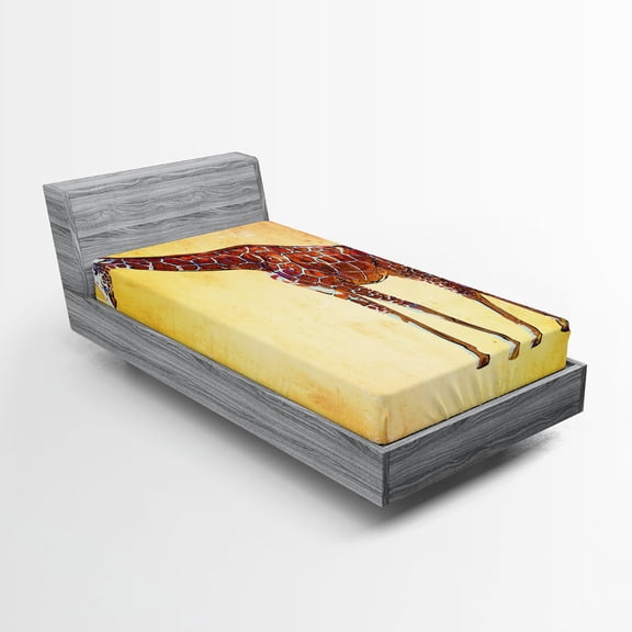 Ambesonne Giraffe Fitted Sheet, Vintage Scenic, Twin Size, Multicolor