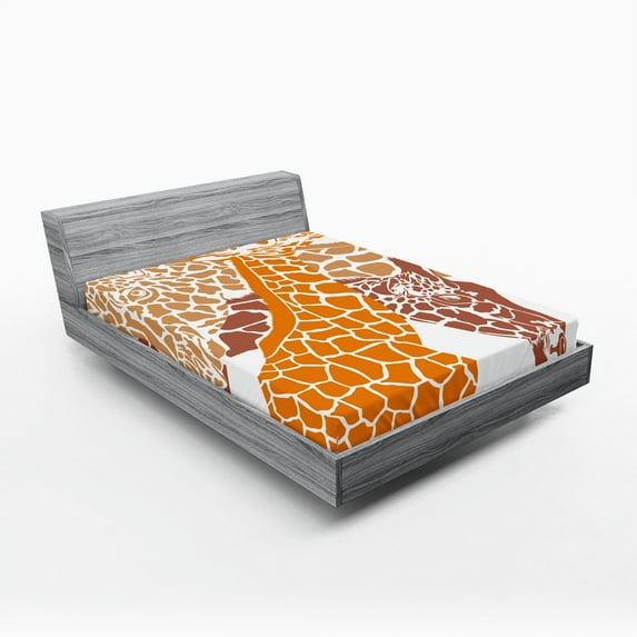 Ambesonne Giraffe Fitted Sheet, Wildlife in Africa, Queen Size, Orange White and Brown