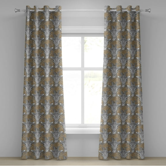 Ambesonne Giraffe Grommet Curtain, Doodle Heads, 50" x 84", Taupe Caramel White