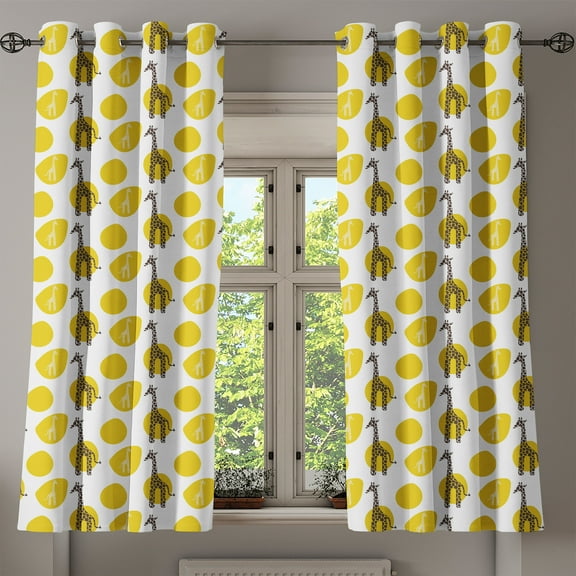 Ambesonne Giraffe Grommet Curtain, Savannah Art Composition, 50" x 63", Yellow Green and Dark Brown
