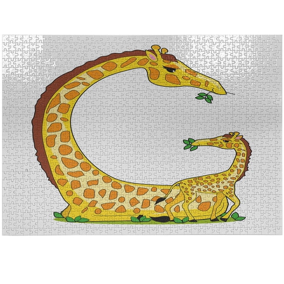 Ambesonne Giraffe Jigsaw Puzzle Durable Cardboard, African Animal Eating, 1000 pcs, White Mustard