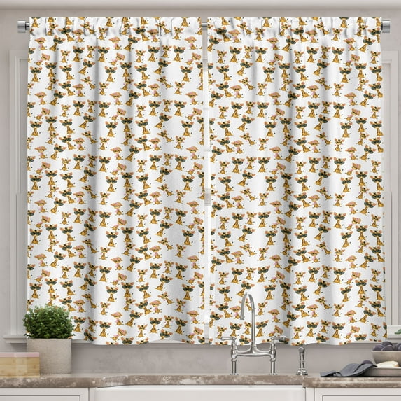 Ambesonne Giraffe Kitchen Curtains, Romantic Characters, 55"x45", Pale Brown Yellow and Pink