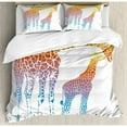 thumbnail image 1 of Ambesonne Giraffe Mom and Kid Giraffe in Rainbow Colors Duvet Cover Set, 1 of 3