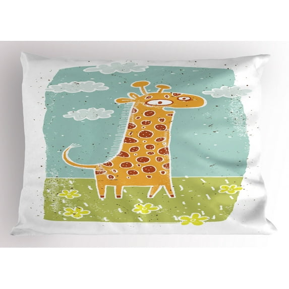 Ambesonne Giraffe Pillow Sham, Minimal and Funny Animal, 26" X 20", Multicolor