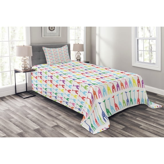 Ambesonne Giraffe Quilted Bedspread Set 2 Pcs, Abstract Bodies Dots, Twin Size, Multicolor
