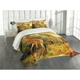 thumbnail image 1 of Ambesonne Giraffe Quilted Bedspread Set 3 Pcs, Savannah Animals Wildlife, King Size, Dark Orange and Green, 1 of 5